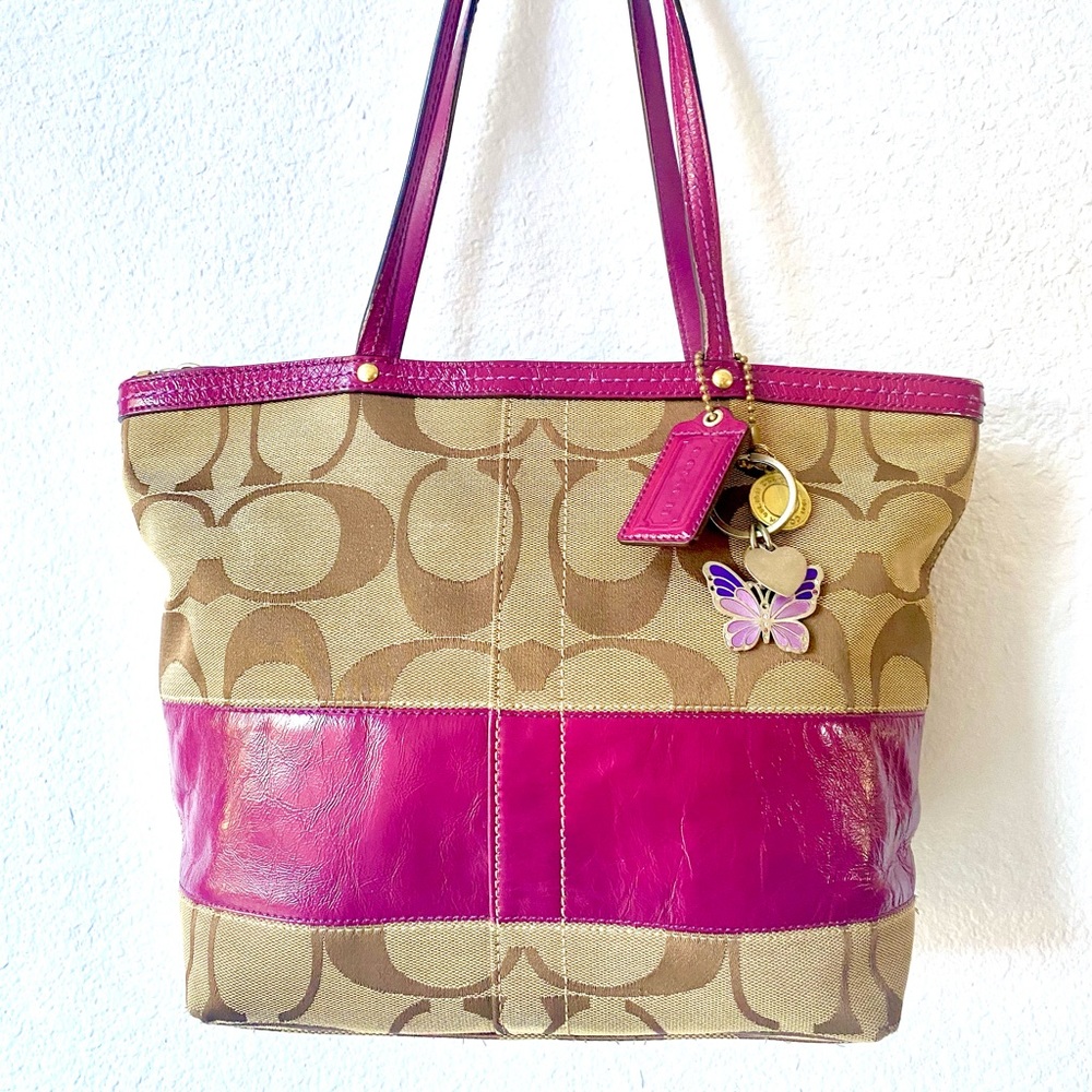 COACH signature monogram purple shoulder tote bag